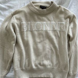 Blonde mockneck cream tan sweatshirt